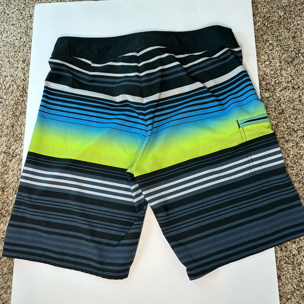 Ron Jon Surf Shop Men’s Boardshorts 30 – Blue Yellow‎ Striped Surf Swim Trunks